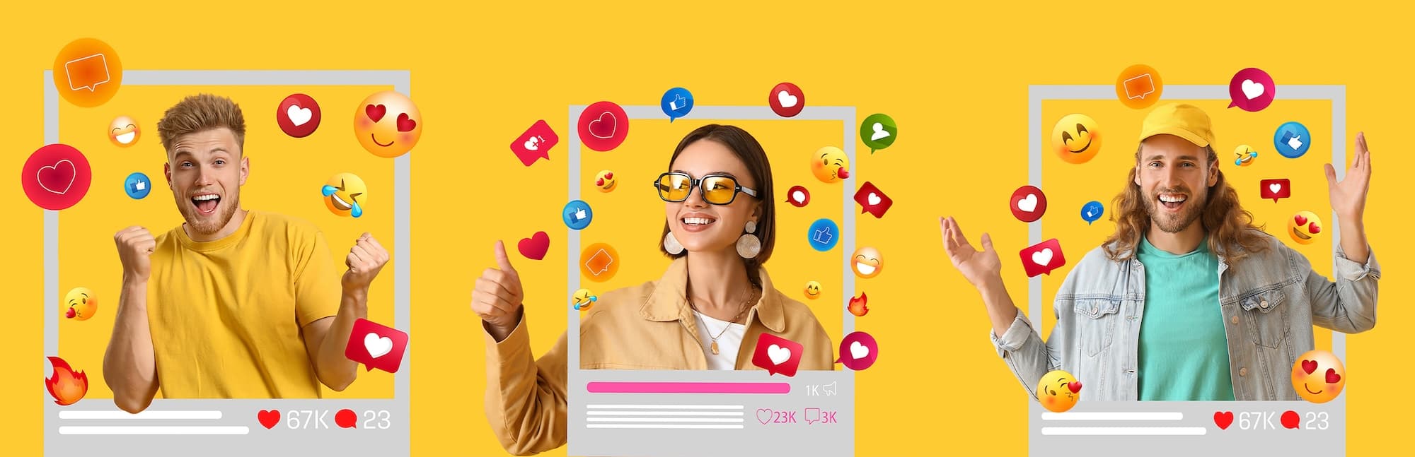 Three B2B-style creators framed as social posts with engagement reactions — the voices shaping category discovery